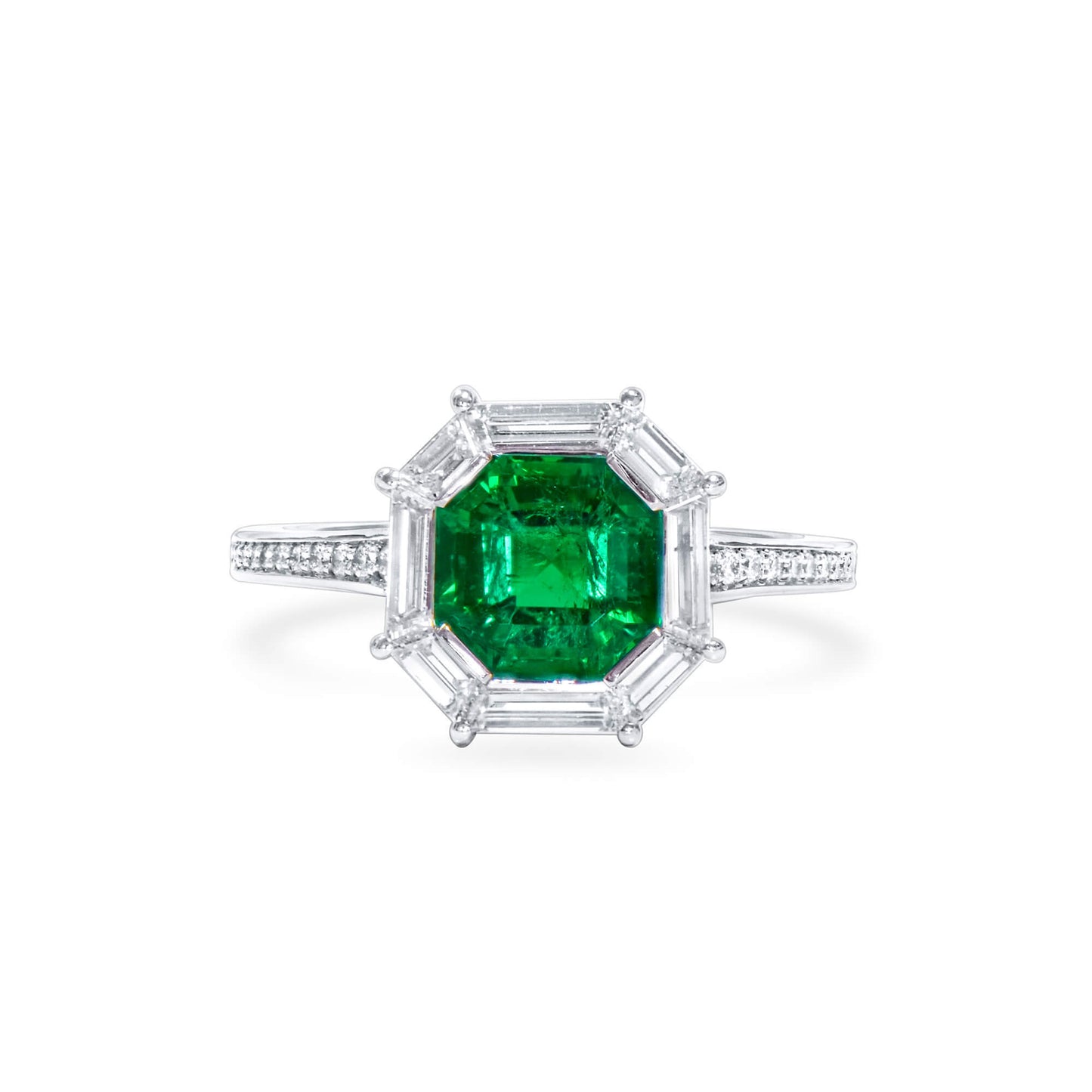 Natural Green Colombian Emerald & Diamond Halo Ring, 18K White Gold, Asscher Shape, 2.92 Ct. TW