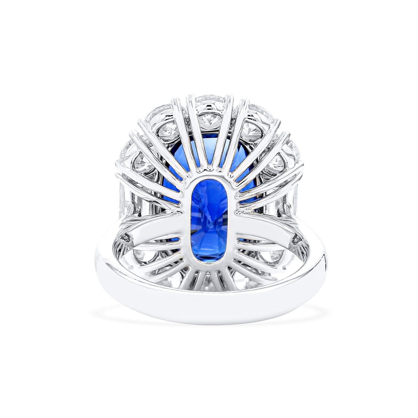 Natural Vivid Blue Sapphire Halo Ring, 18K White Gold, Oval Shape, 13.16 Ct. TW