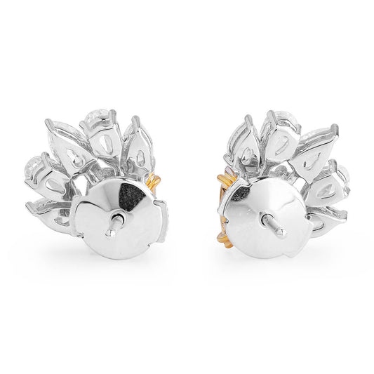 Natural Fancy Yellow & White Cluster Earrings, 18K White Gold, Cushion & Pear Shape, 2.80 Ct. TW
