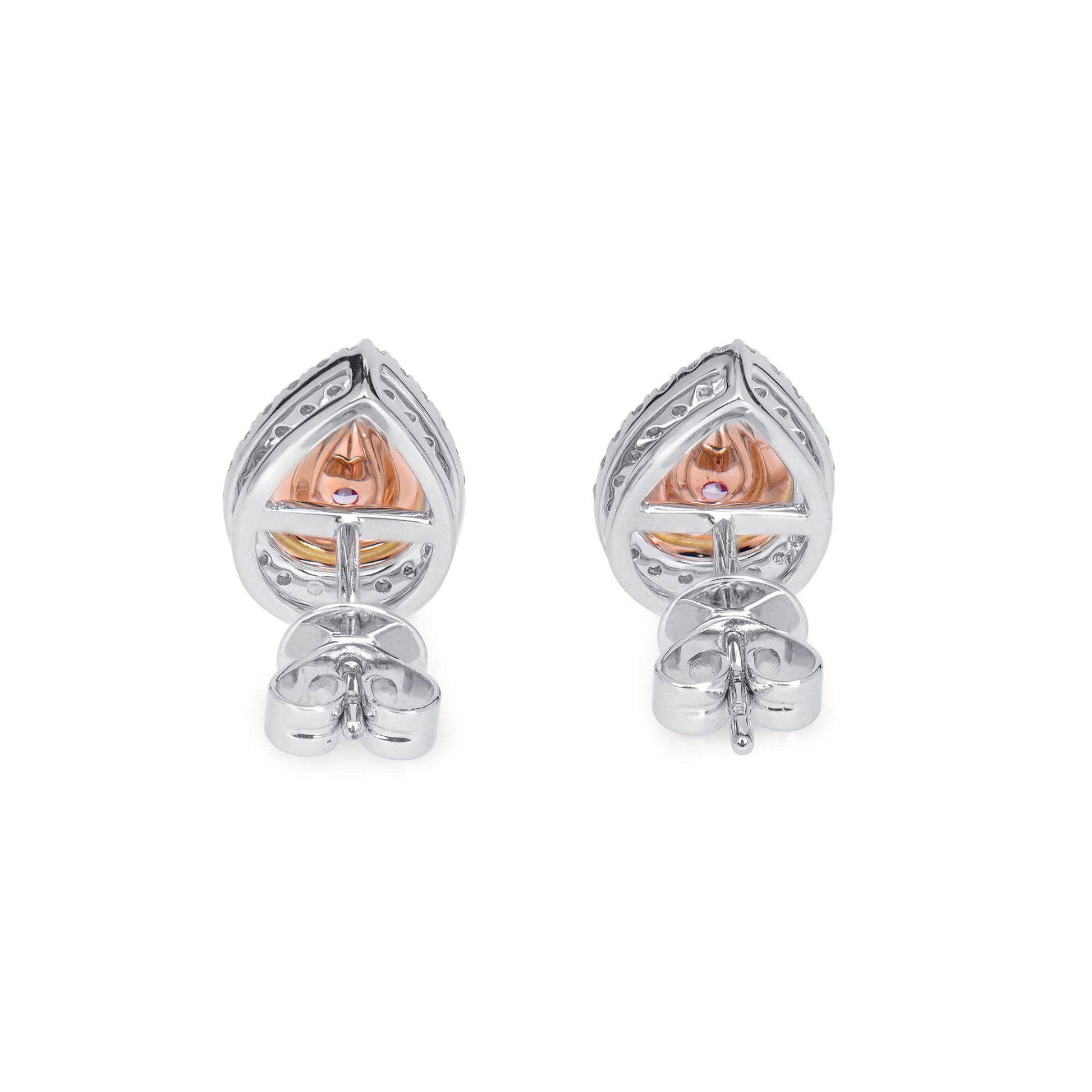 Natural Light Pink Diamond Stud Earrings, 18K White & Rose Gold, Pear Shape, 1.01 Ct. TW