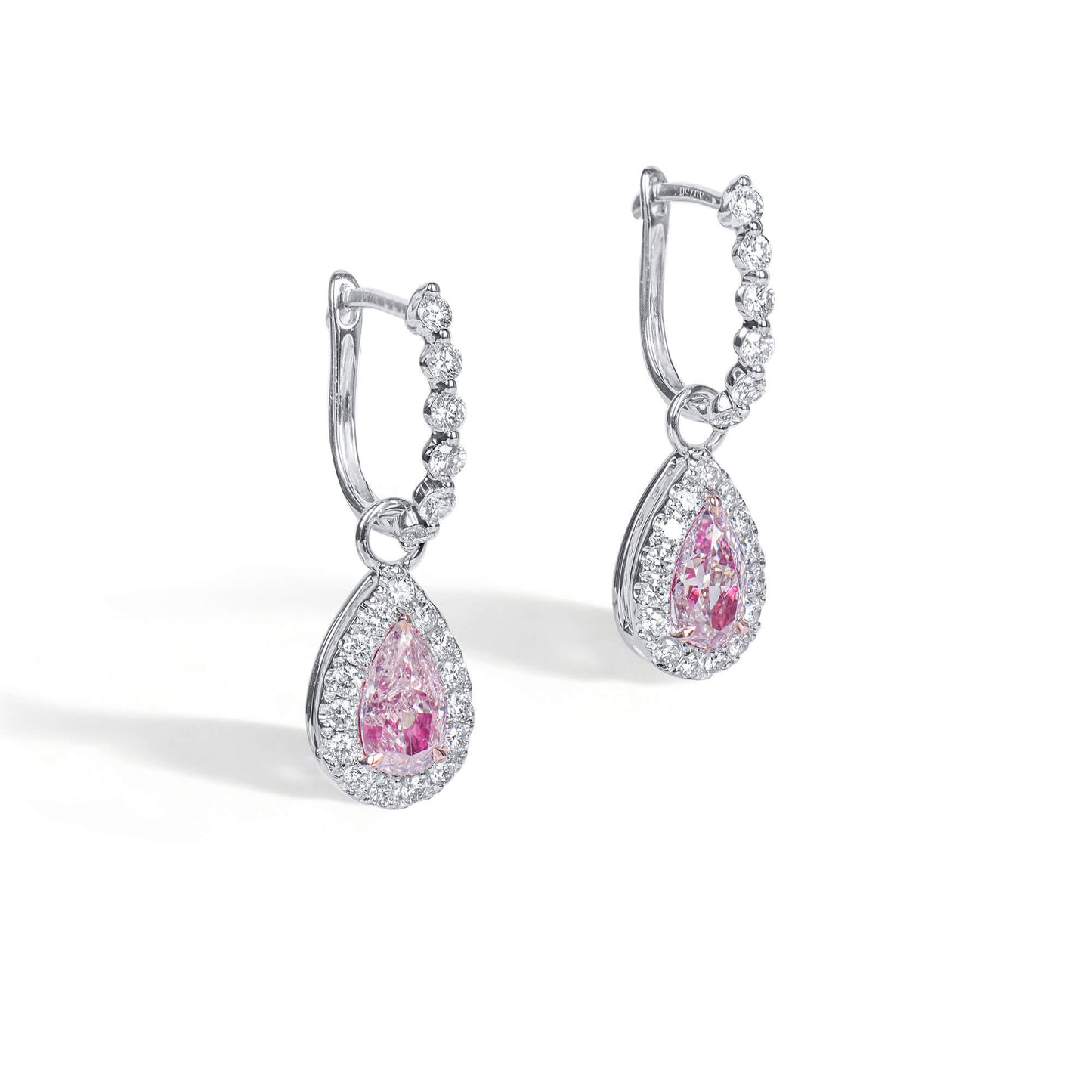Natural Light Pink Diamond Drop Earrings, 18K White & Rose Gold, Pear Shape, 1.60 Ct. TW