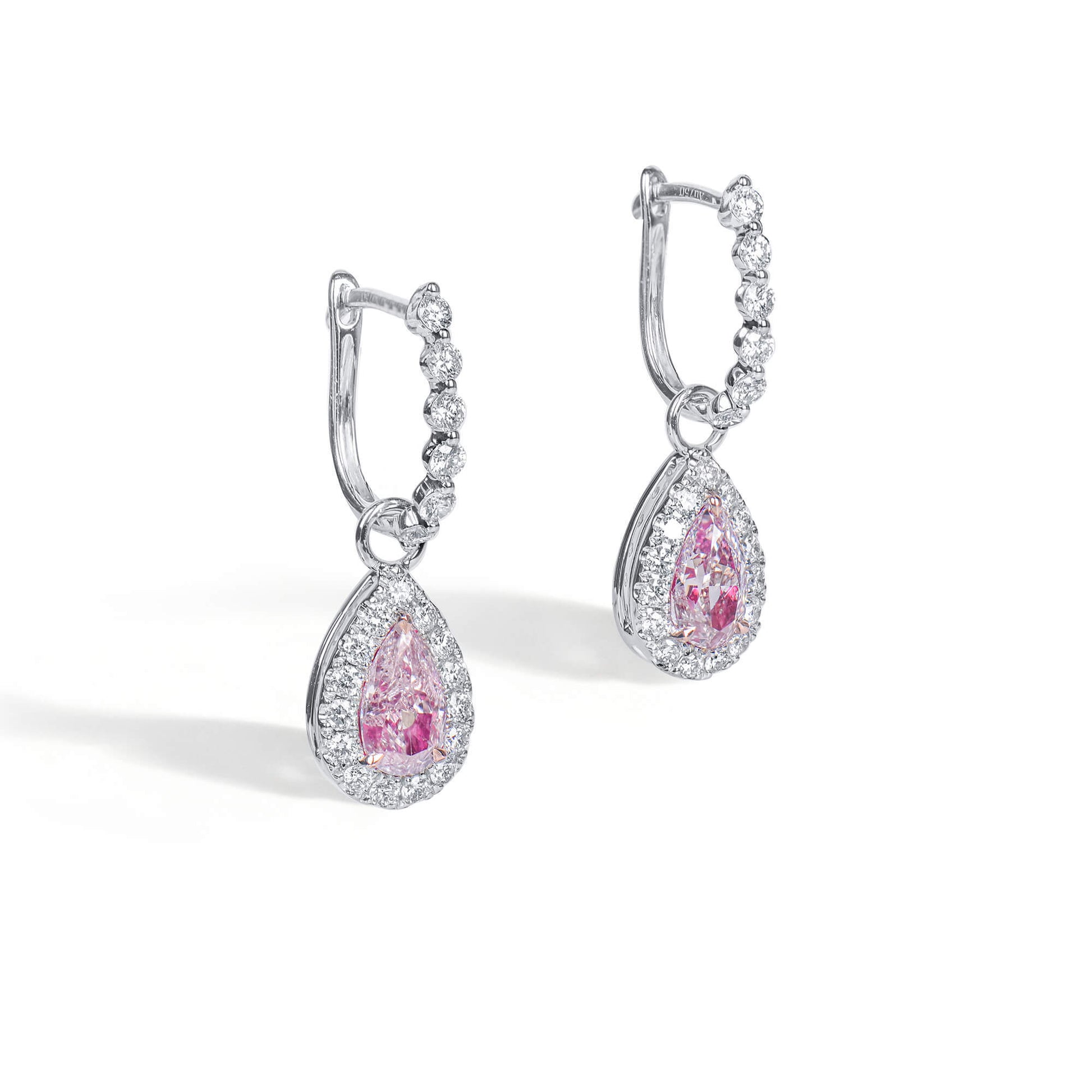 Natural Light Pink Diamond Drop Earrings, 18K White & Rose Gold, Pear Shape, 1.60 Ct. TW