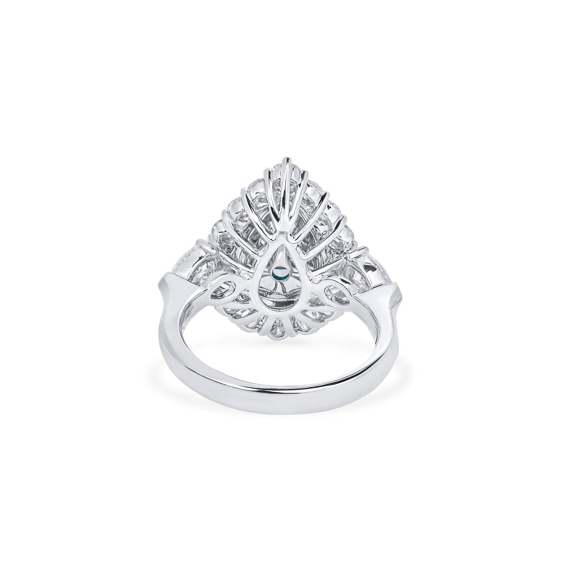 Natural Fancy Grayish Greenish Yellow Diamond Halo Ring, 18K White Gold, Pear Shape, 3.84 Ct. TW