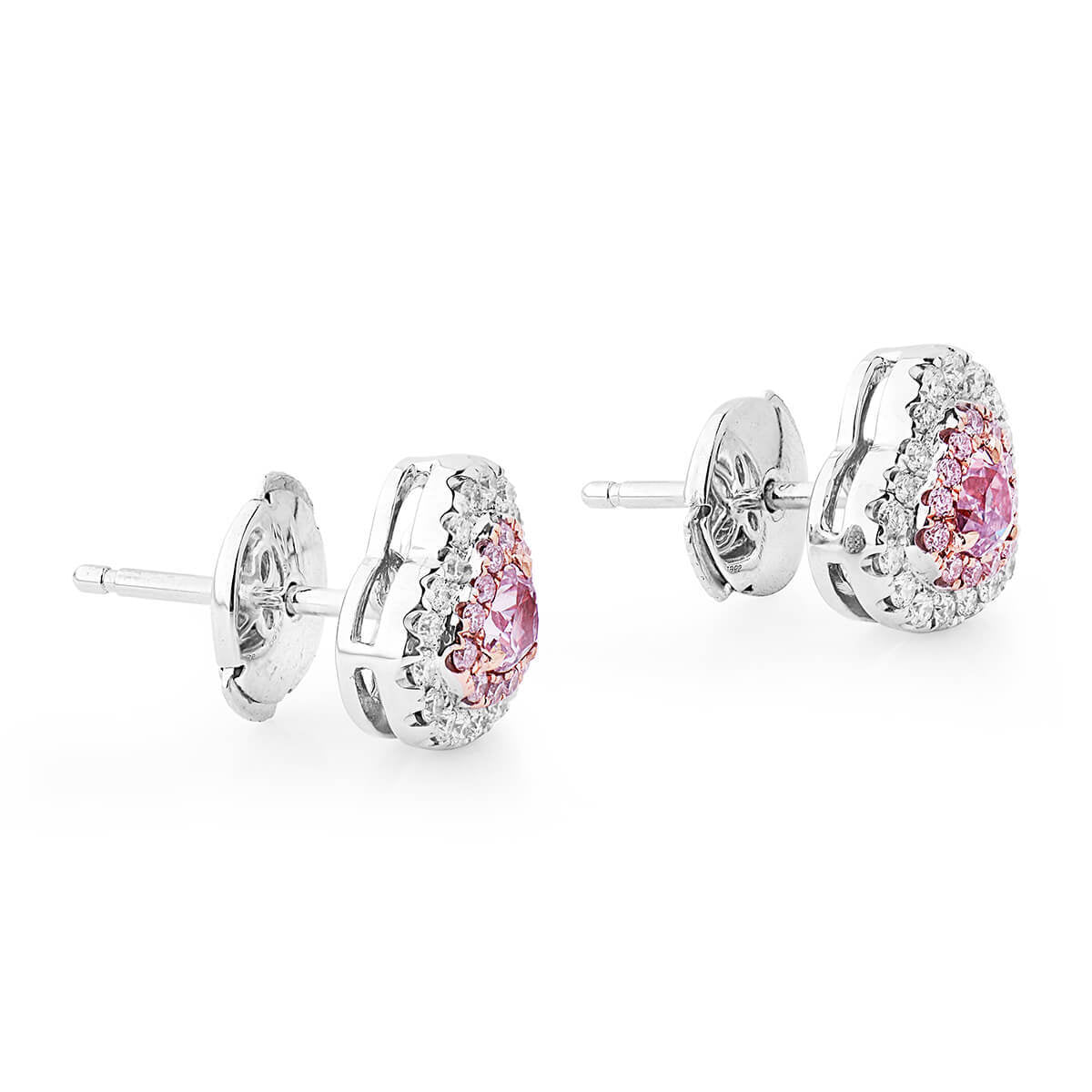 Natural Pink & White Diamond Stud Earrings, 18K White Gold, Heart Shape, 0.60 Ct. TW