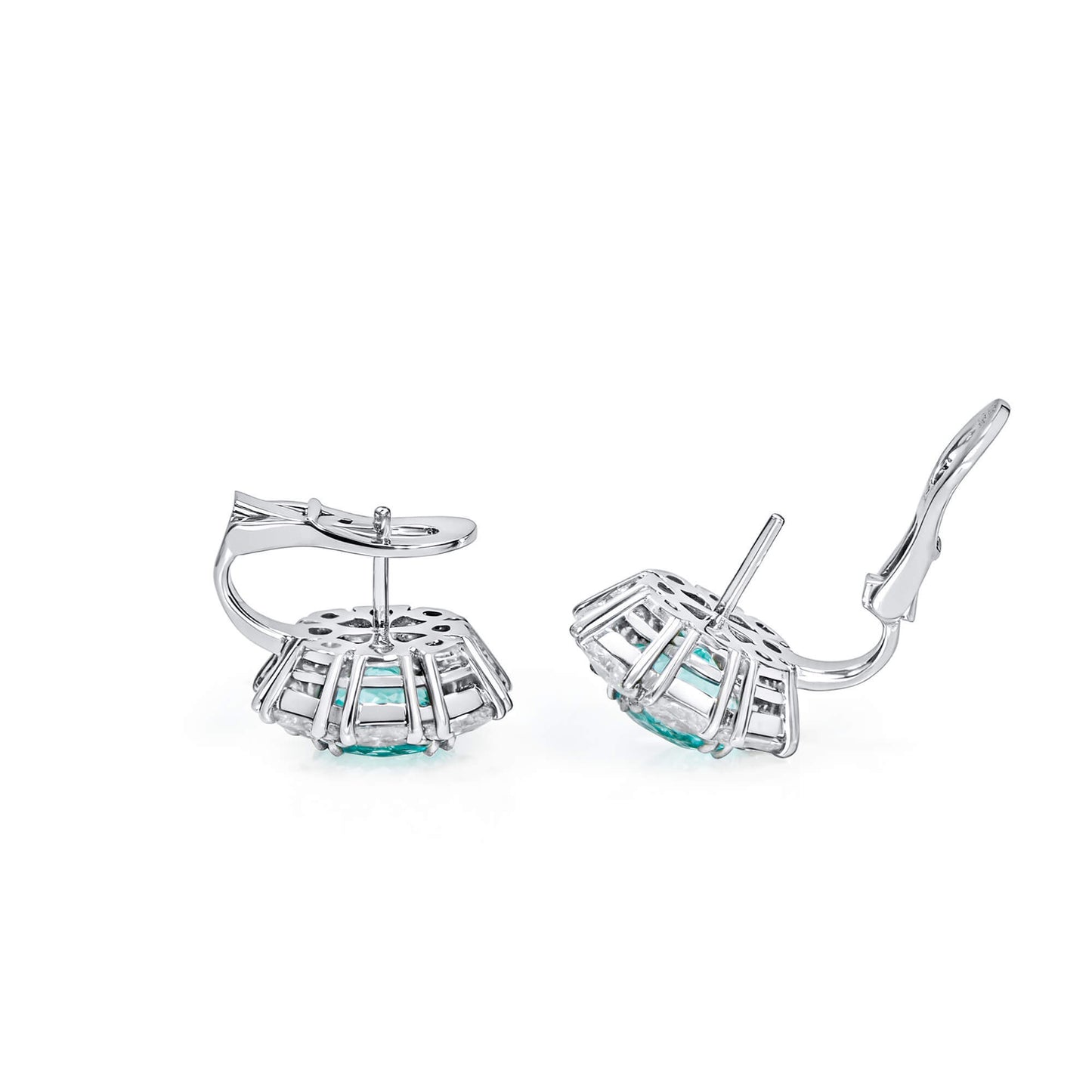 Natural Paraiba & Diamond Stud Earrings, 18K White Gold, Cushion Shape, 4.98 Ct. TW