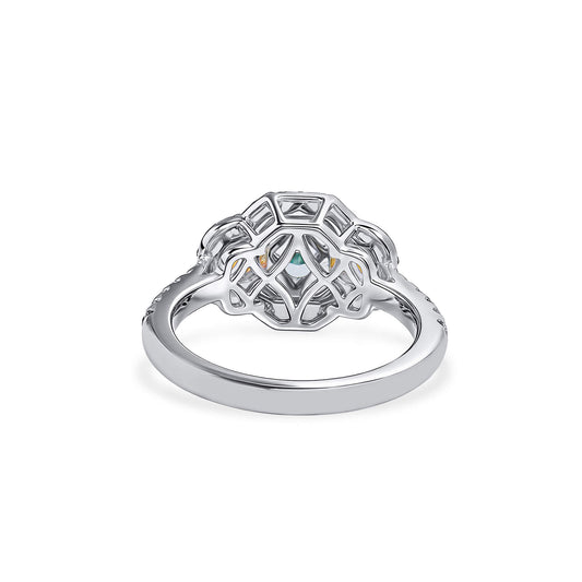 Natural Very Light Green Diamond Ring, 18K White Gold, Radiant Shape, 2.05 Ct. TW