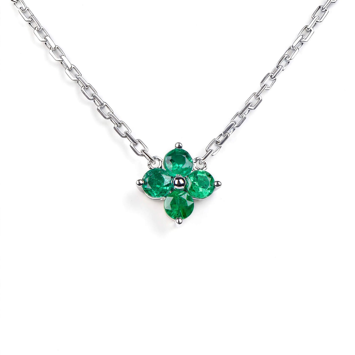 Natural 0.44 Ct. TW Emerald Clover Pendant, 14K White Gold