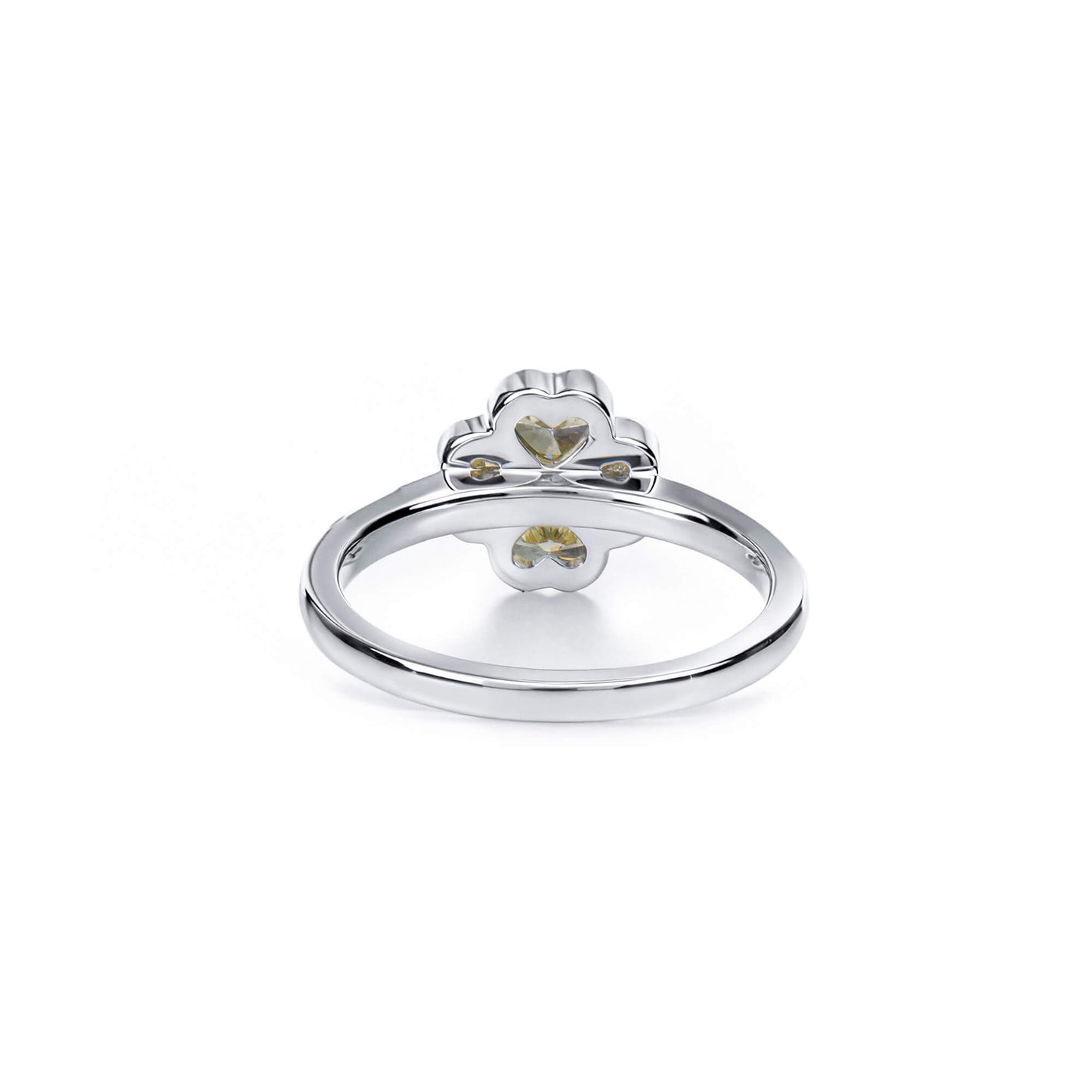 Natural 0.90 Ct. TW Fancy Intense Yellow Heart-Shaped Diamond Clover Ring, 14K White Gold