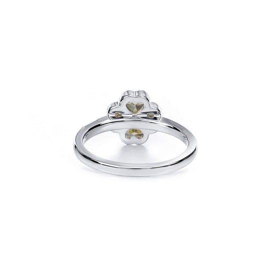 Natural 0.90 Ct. TW Fancy Intense Yellow Heart-Shaped Diamond Clover Ring, 14K White Gold