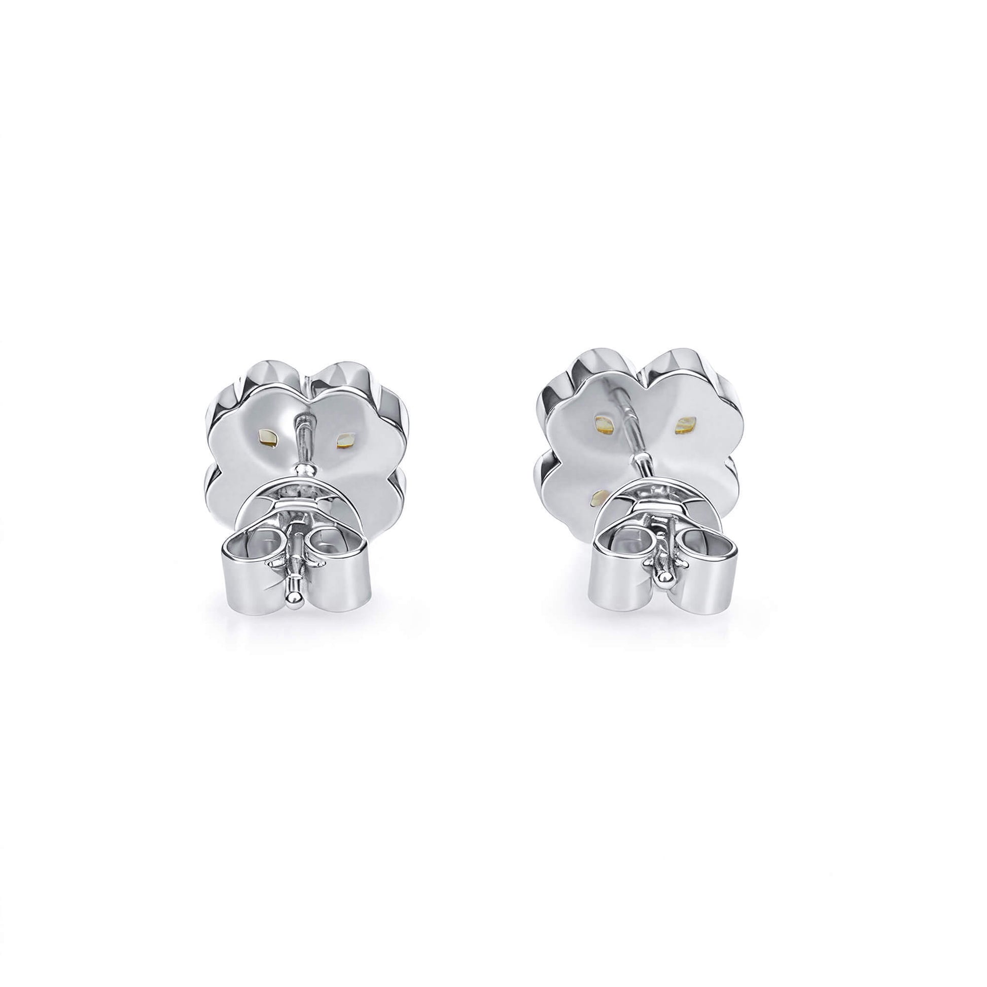 Natural 1.37 Ct. TW Fancy Intense Yellow Heart-Shaped Diamond Clover Stud Earrings, 14K White Gold