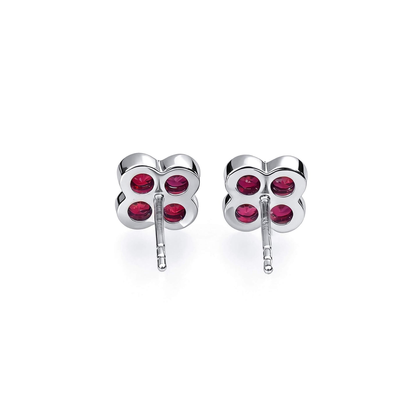 Natural 0.83 Ct. TW Ruby Clover Stud Earrings, 14K White Gold