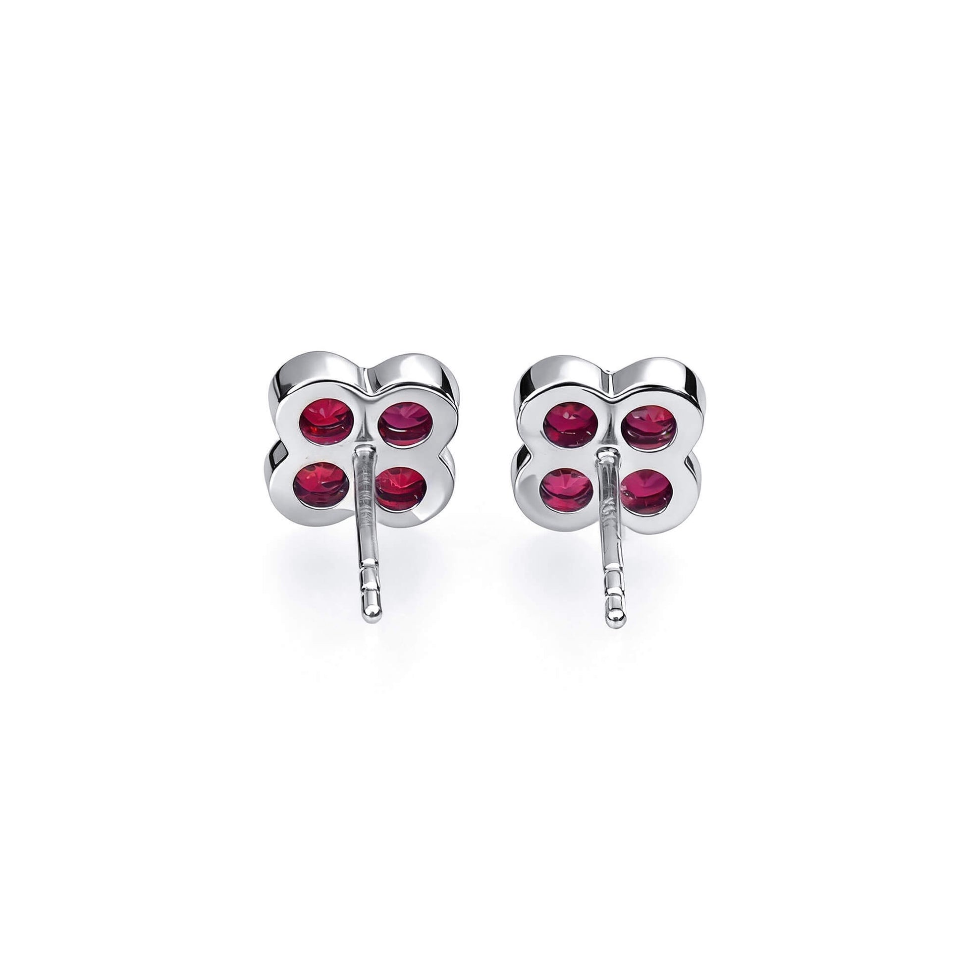 Natural 0.83 Ct. TW Ruby Clover Stud Earrings, 14K White Gold