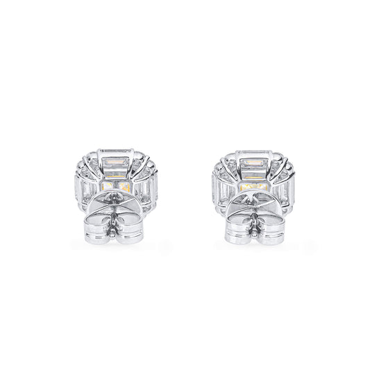 Natural 5.93 Ct. TW Yellow (O-P) Asscher-Cut Diamond Halo Earrings, 18K White Gold
