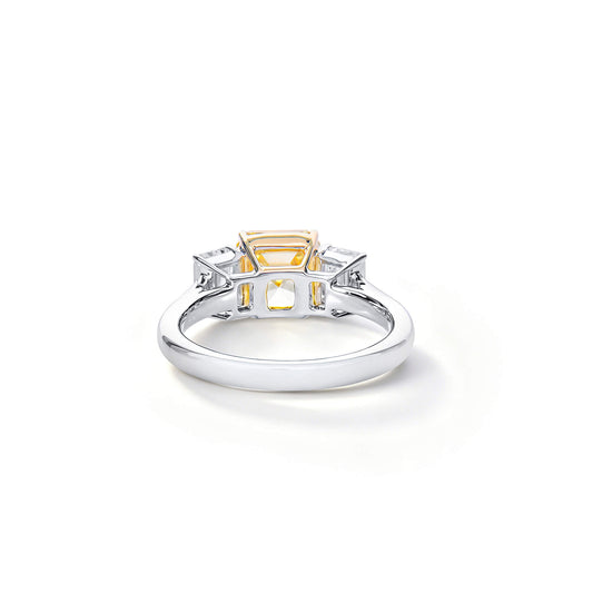 Natural 3.20 Ct. TW Yellow Asscher-Cut Diamond Three Stone Ring, 18K White & Yellow Gold