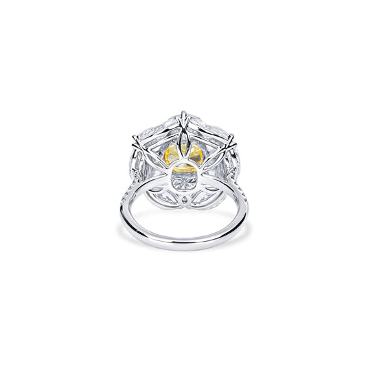 Natural 3.07 Ct. Fancy Intense Yellow Cushion-Cut Diamond Ring, 18K White Gold