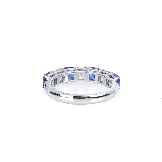 Natural 3.59 Ct. TW Asscher-Cut Sapphire & Diamond Ring, 18K White Gold