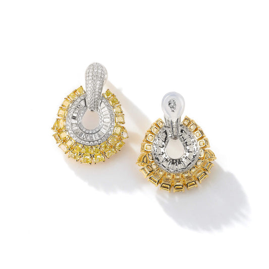 Natural 12.20 Ct. TW Fancy Yellow & White Diamond Earrings, 18K White & Yellow Gold