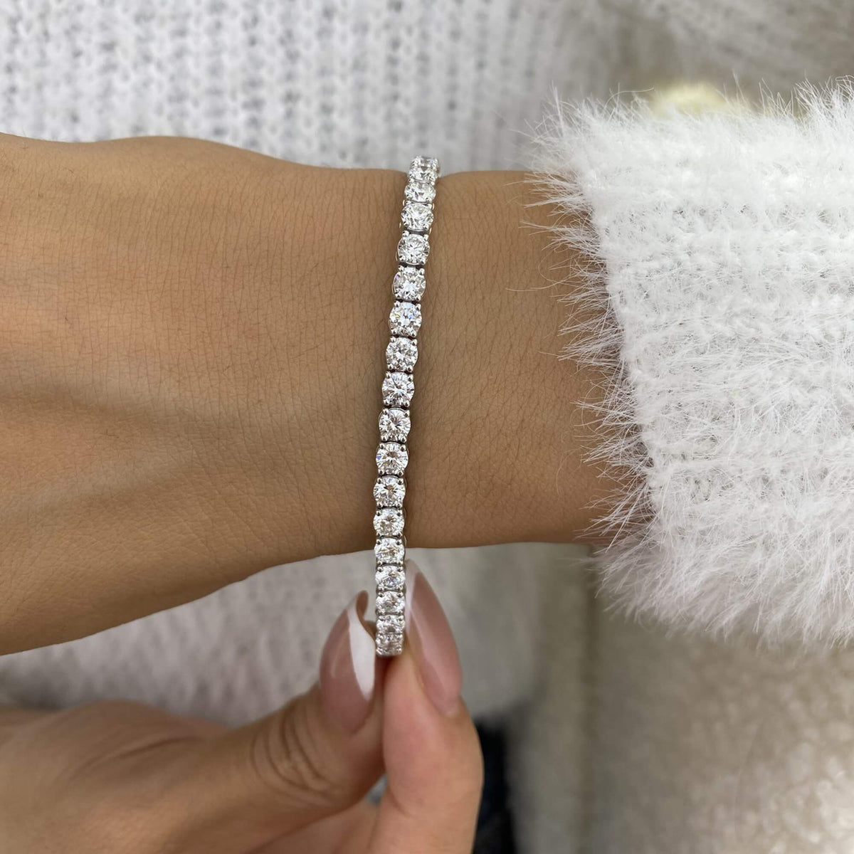 Natural 10.18 Ct. TW Diamond Tennis Bracelet, 14K White Gold