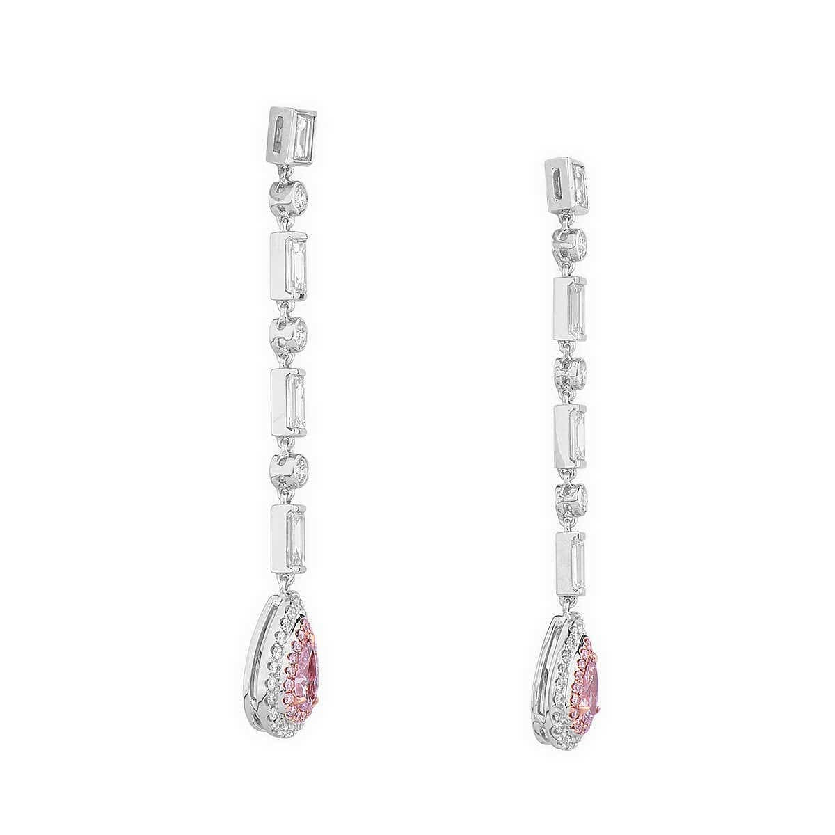 Natural Pink & White Diamond Drop Earrings, 18K White Gold, Pear Shape, 2.90 Ct. TW