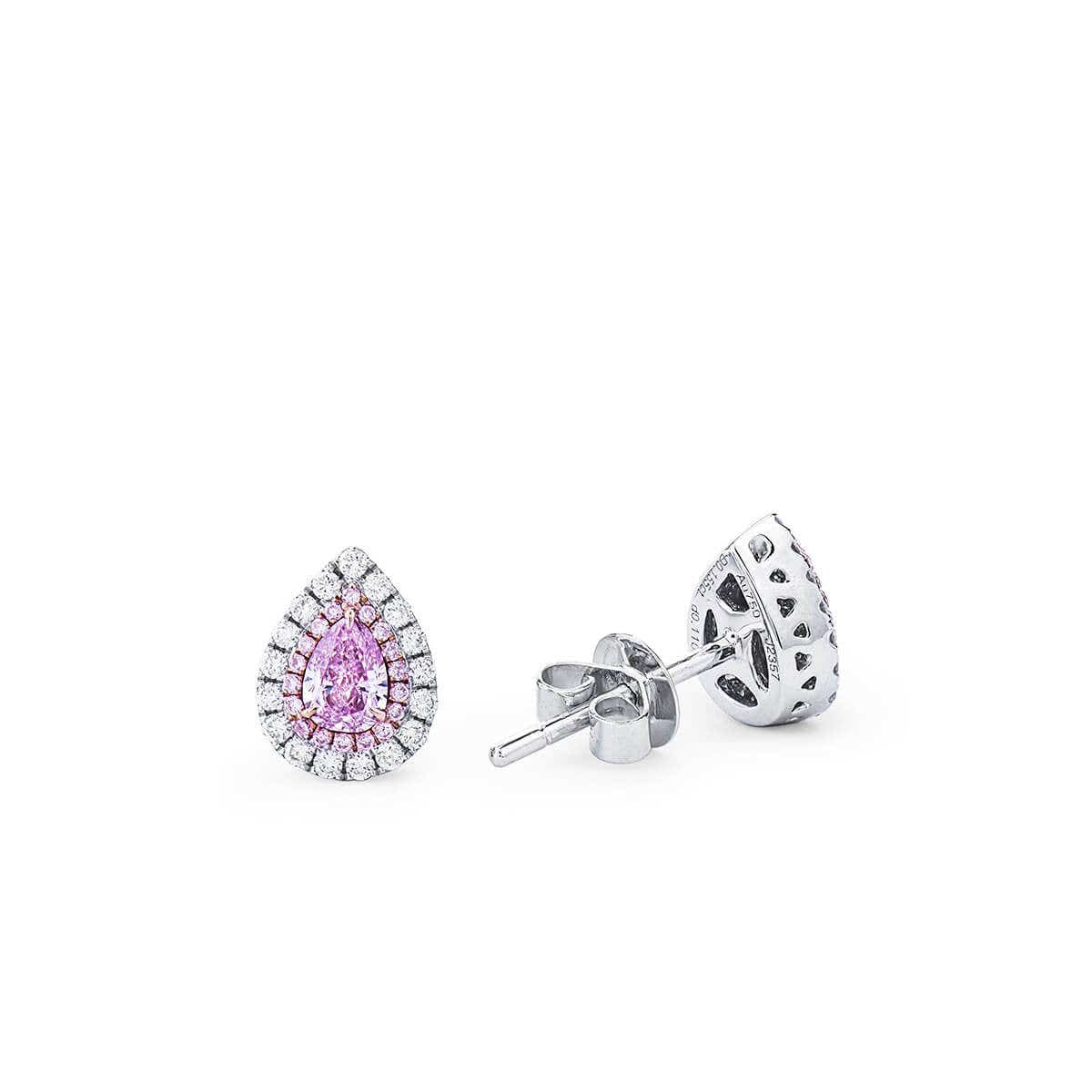 Natural Pink & White Diamond Cluster Earrings, 18K White Gold, Pear Shape, 0.50 Ct. TW