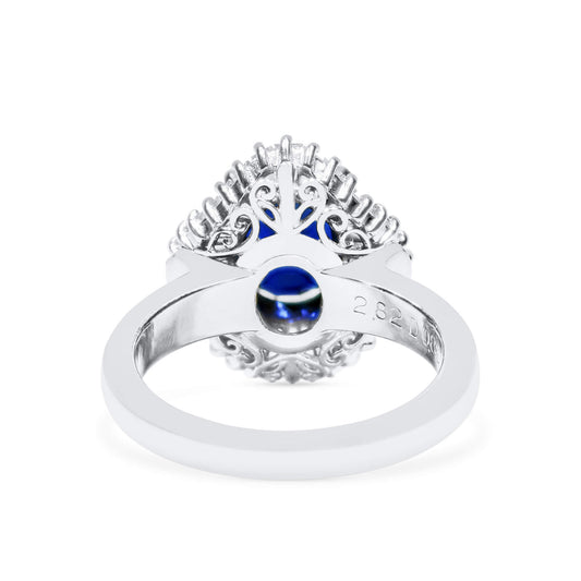 Natural 2.82 Ct. Oval-Cut Blue Sapphire & Diamond Halo Ring, 900 Platinum