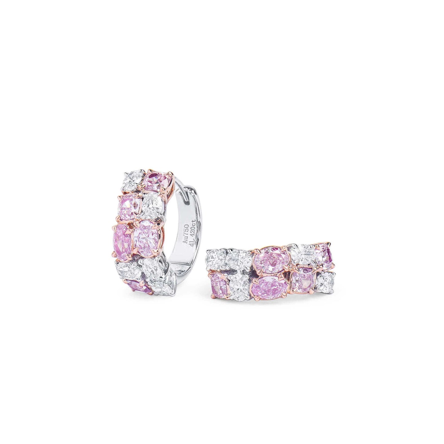 Natural Pink & White Diamond Hoop Earrings, 18K White & Rose Gold, 2.60 Ct. TW
