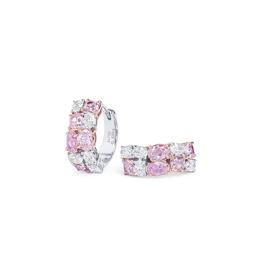 Natural Pink & White Diamond Hoop Earrings, 18K White & Rose Gold, 2.60 Ct. TW