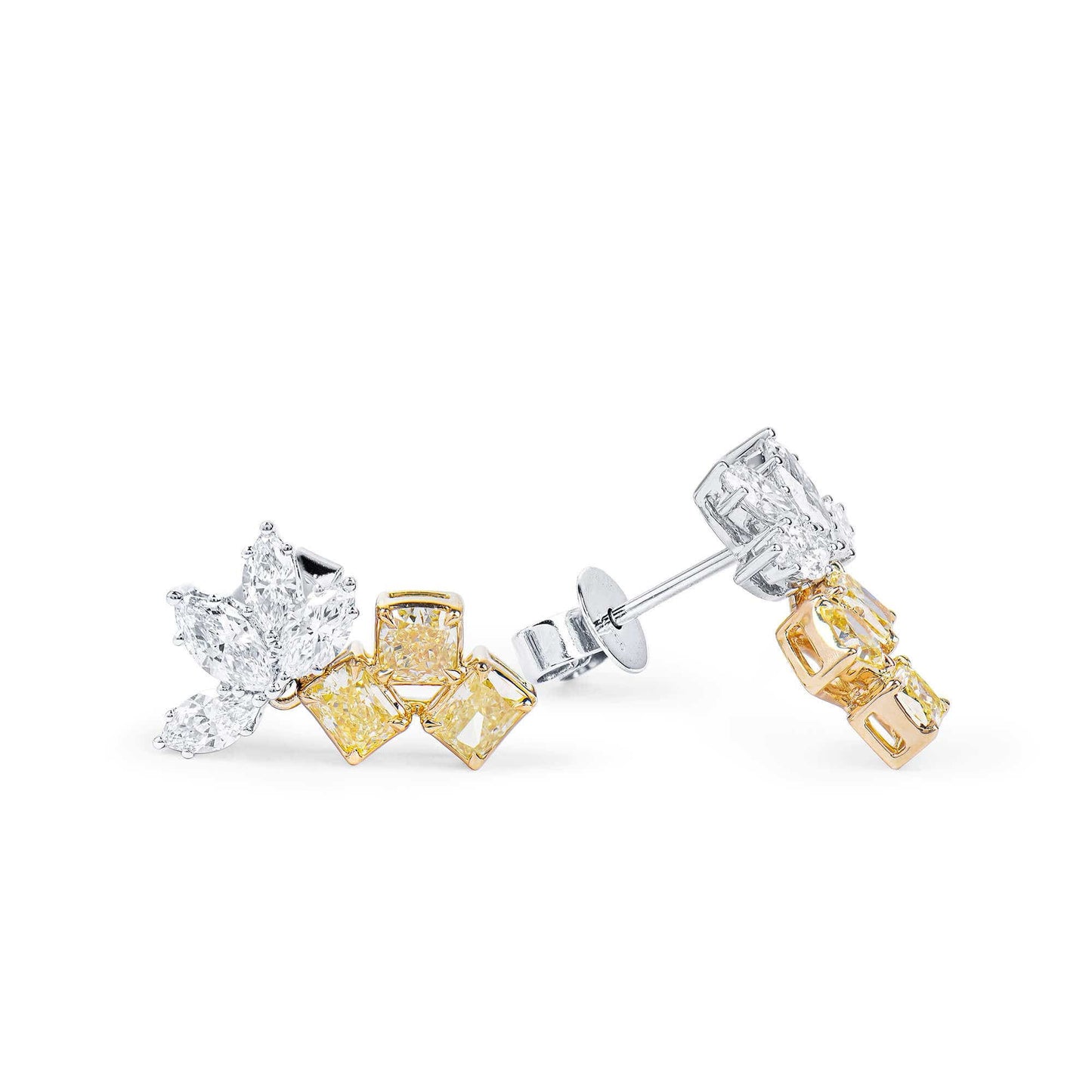 Natural Fancy Yellow & White Cluster Earrings, 18K White & Rose Gold, 2.0 Ct. TW