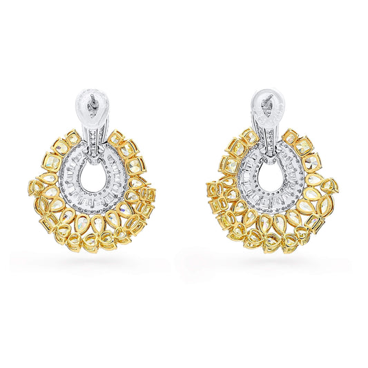 Natural Yellow & White Diamond Drop Earrings, 18K White & Yellow Gold, 15.50 Ct. TW