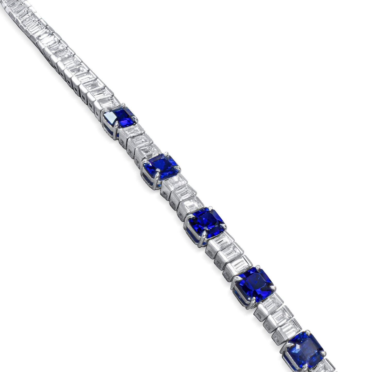 Natural Blue Burmese Sapphire & Diamond Chain Necklace, 18K White Gold, 39.01 Ct. TW, unheated