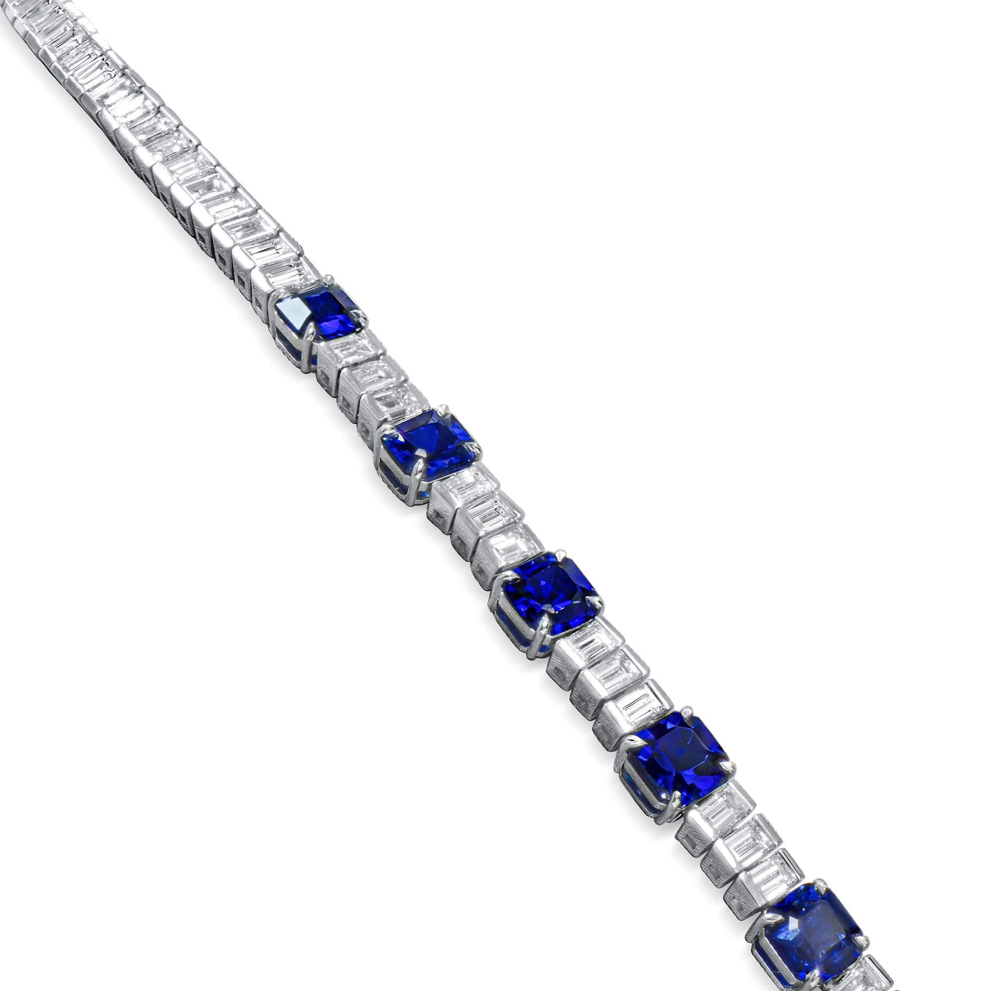 Natural Blue Burmese Sapphire & Diamond Chain Necklace, 18K White Gold, 39.01 Ct. TW, unheated