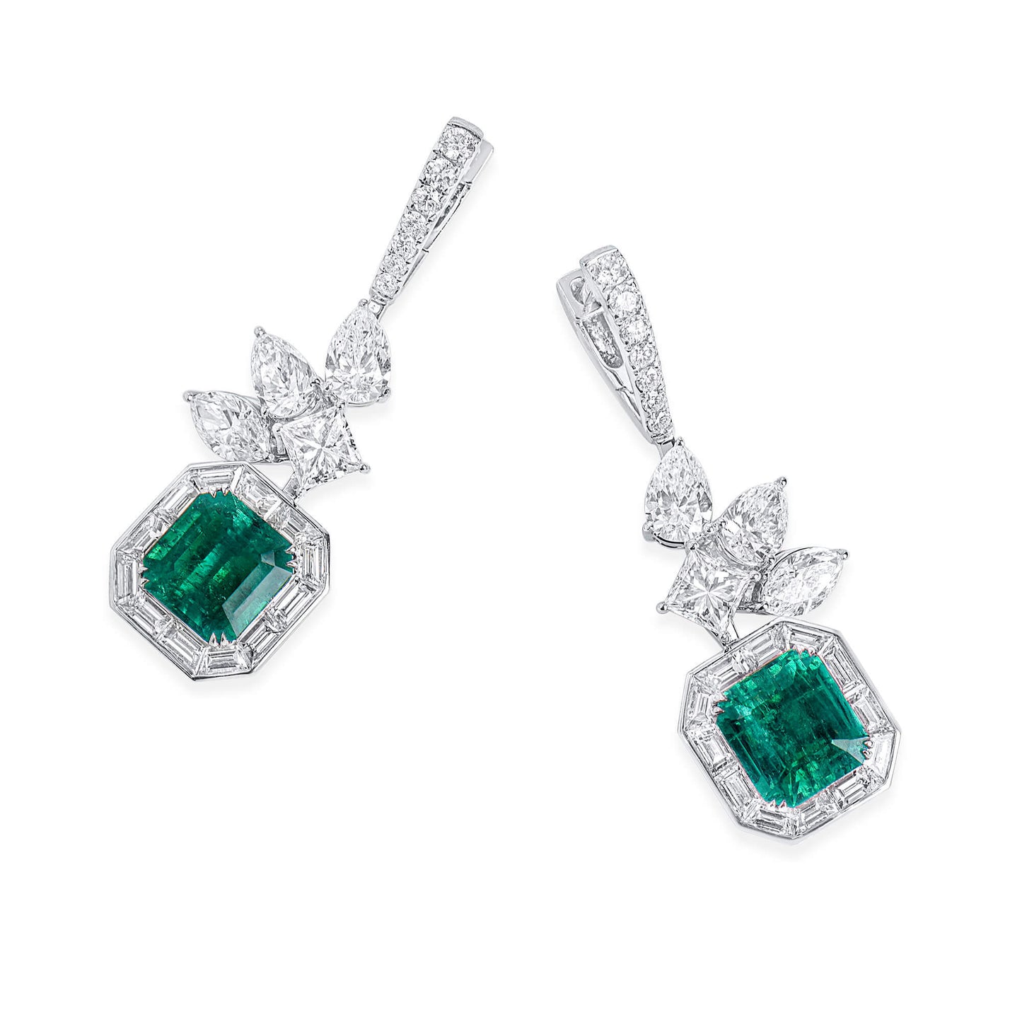 Natural Vivid Green Colombia Emerald Earrings, 7.24 Ct. TW, Cushion shape, GRS Certified