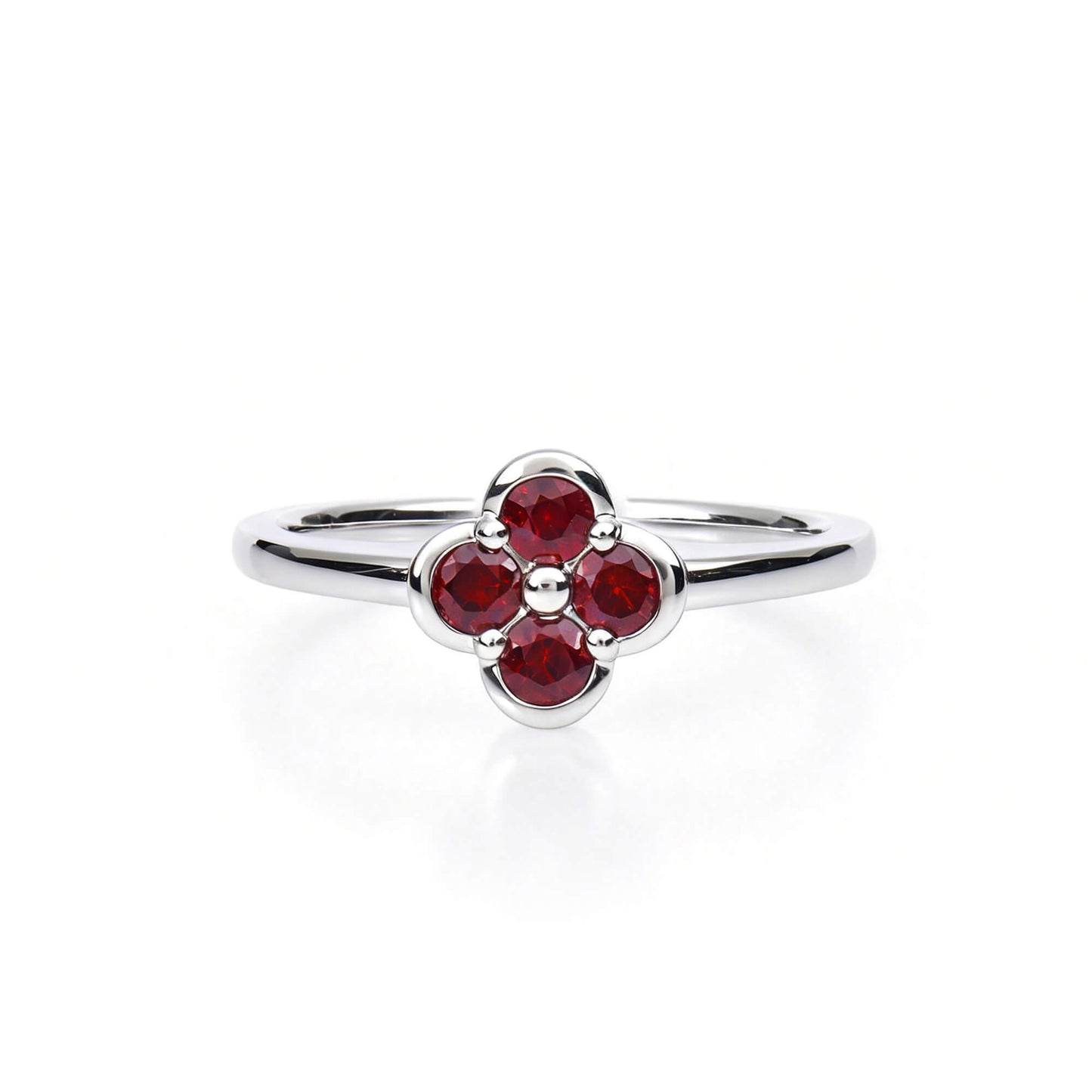 Natural 0.41 Ct. TW Ruby Clover Ring, 14K White Gold