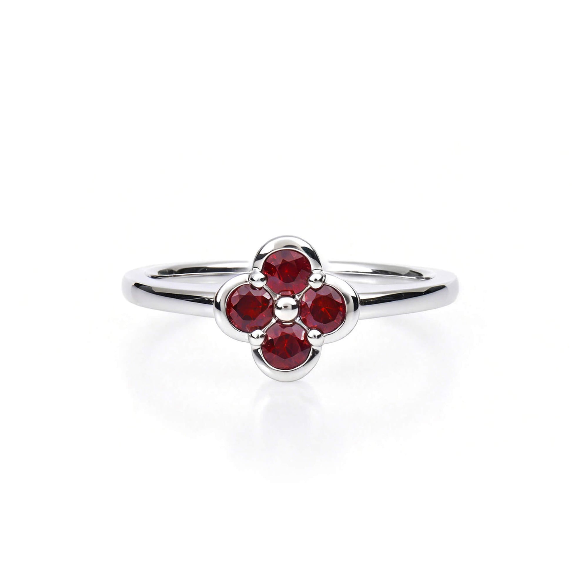 Natural 0.41 Ct. TW Ruby Clover Ring, 14K White Gold