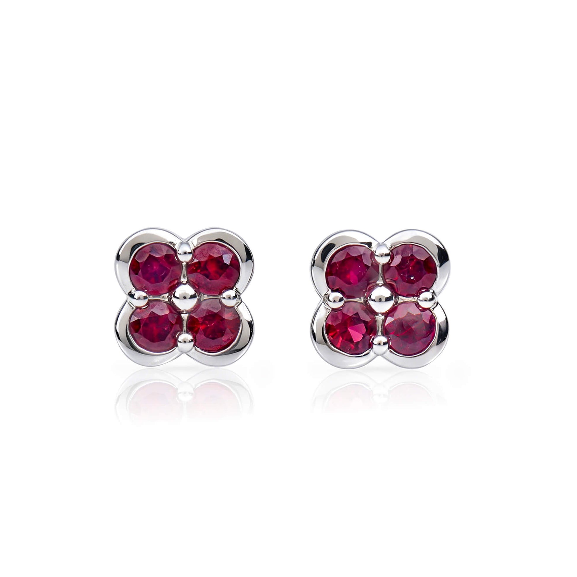 Natural 0.83 Ct. TW Ruby Clover Stud Earrings, 14K White Gold