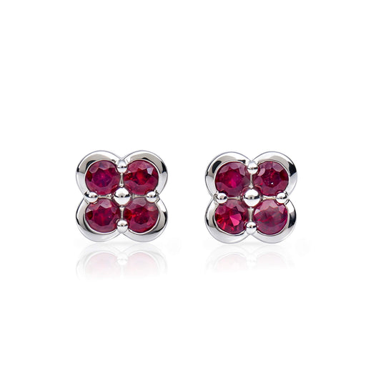 Natural 0.83 Ct. TW Ruby Clover Stud Earrings, 14K White Gold