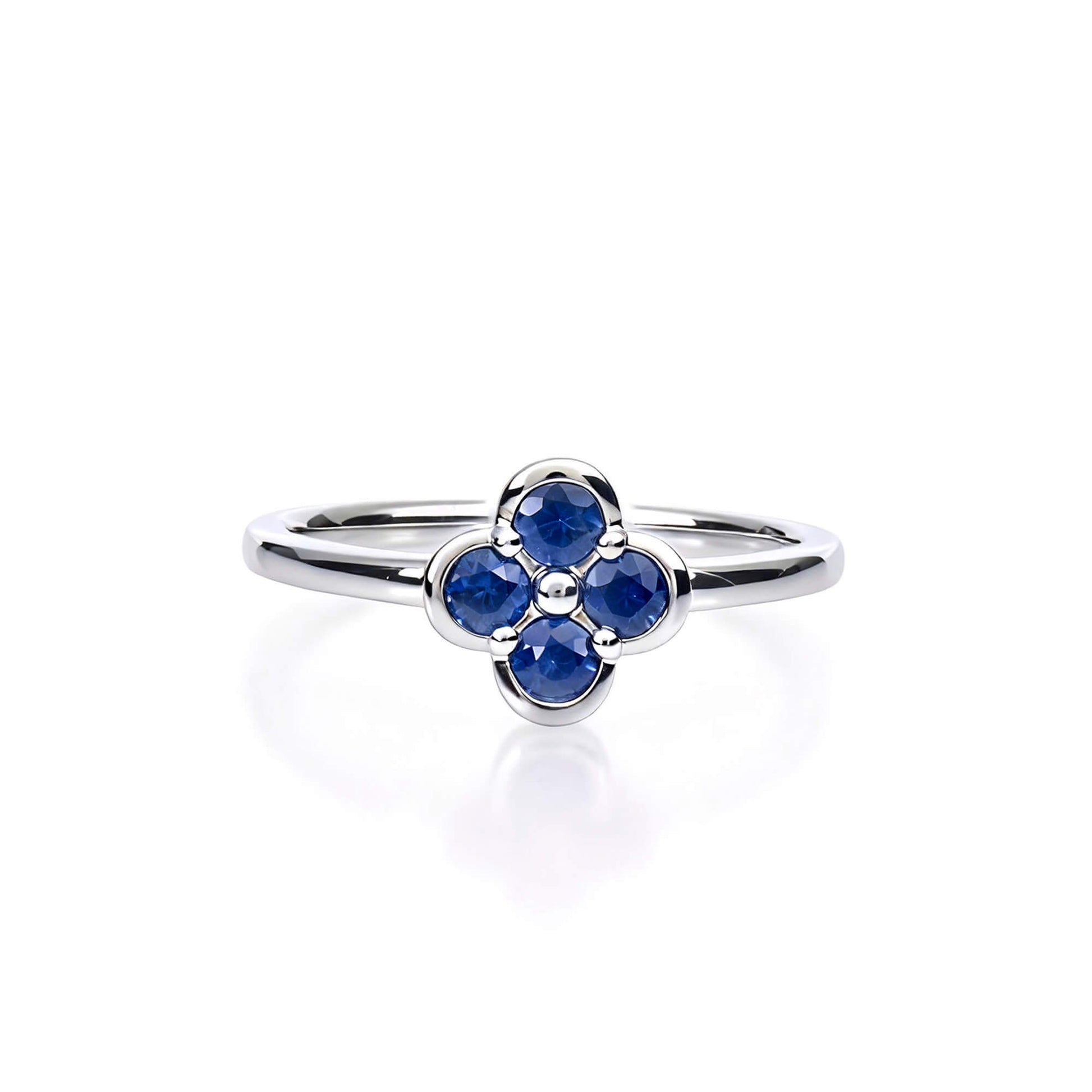 Natural 0.42 Ct. TW Sapphire Clover Ring, 14K White Gold