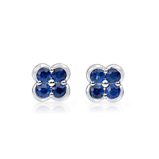 Natural 0.67 Ct. TW Sapphire Clover Stud Earrings, 14K White Gold