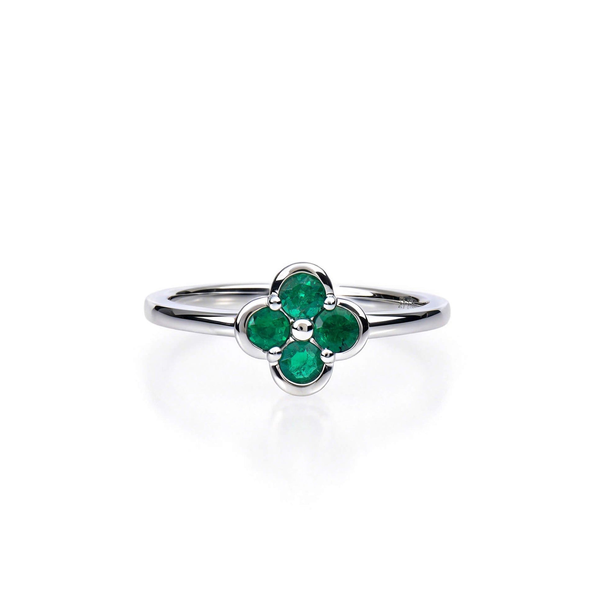 Natural 0.36 Ct. TW Emerald Clover Ring, 14K White Gold