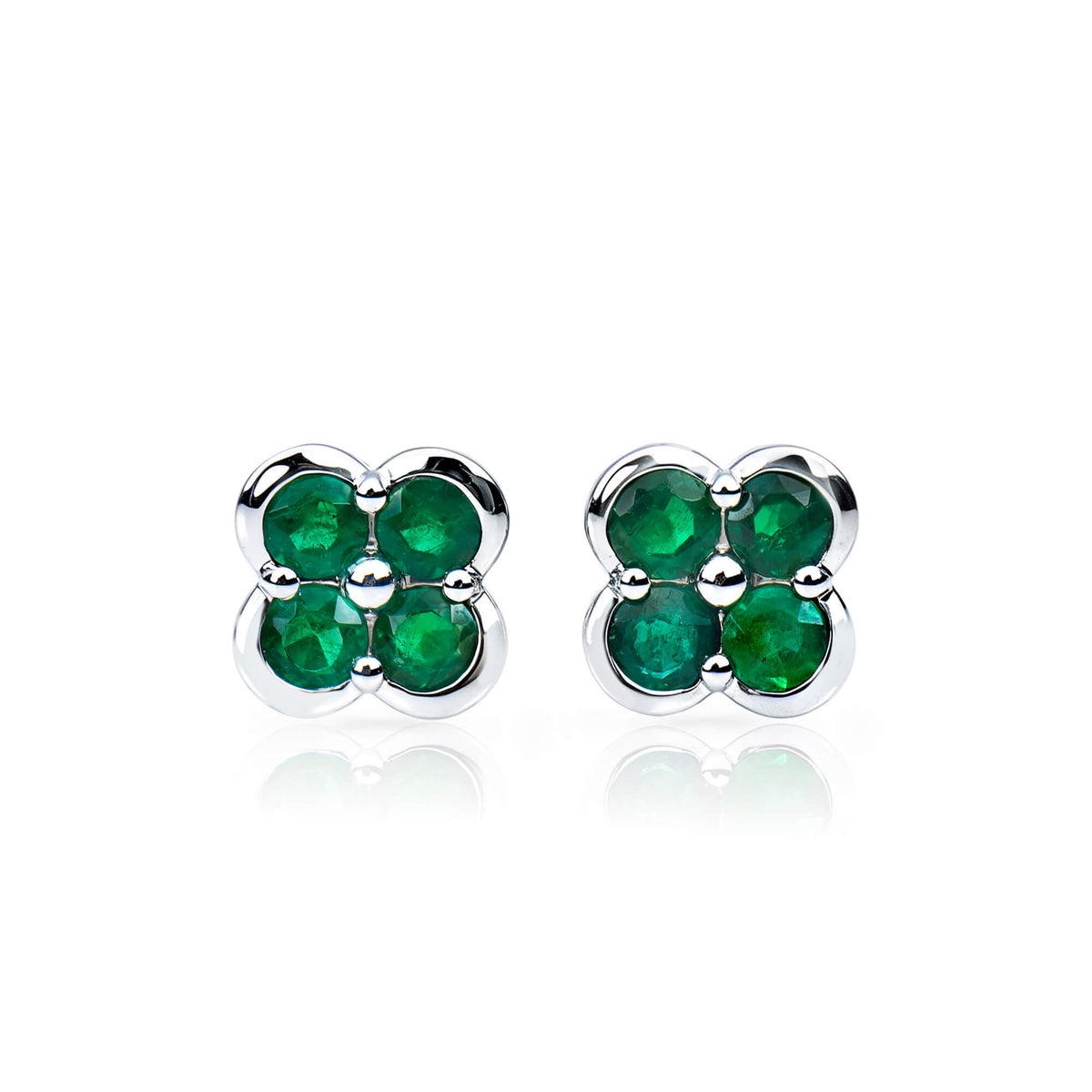 Natural 0.67 Ct. TW Emerald Clover Stud Earrings in White Gold, 14K White Gold, 18K White Gold