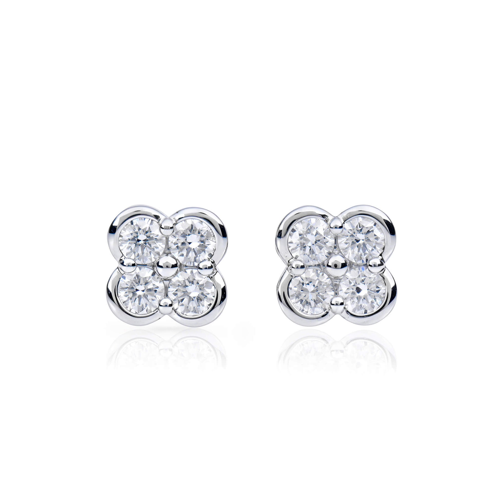 Natural 0.65 Ct. TW Diamond Clover Stud Earrings, 14K White Gold
