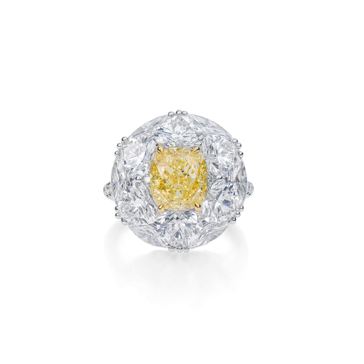 Natural 3.07 Ct. Fancy Intense Yellow Cushion-Cut Diamond Ring, 18K White Gold