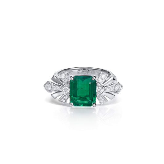 Natural 3.44 Ct. TW Asscher-Cut Colombian Emerald & Diamond Ring, 18K White Gold