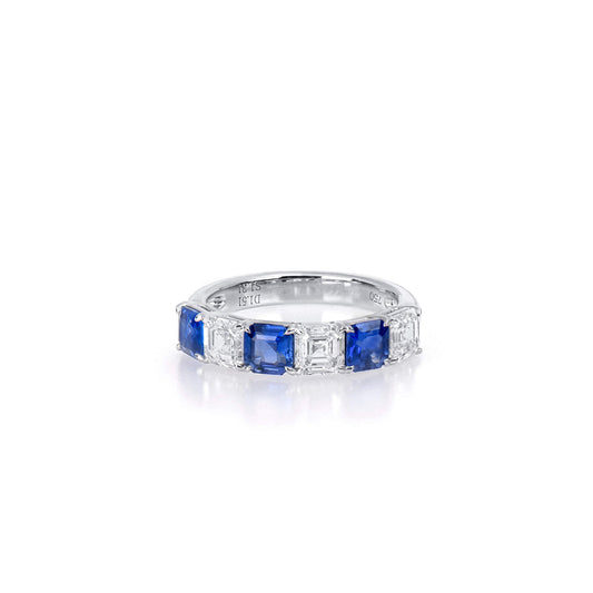 Natural 2.82 Ct. TW Asscher-Cut Sapphire & Diamond Ring, 18K White Gold