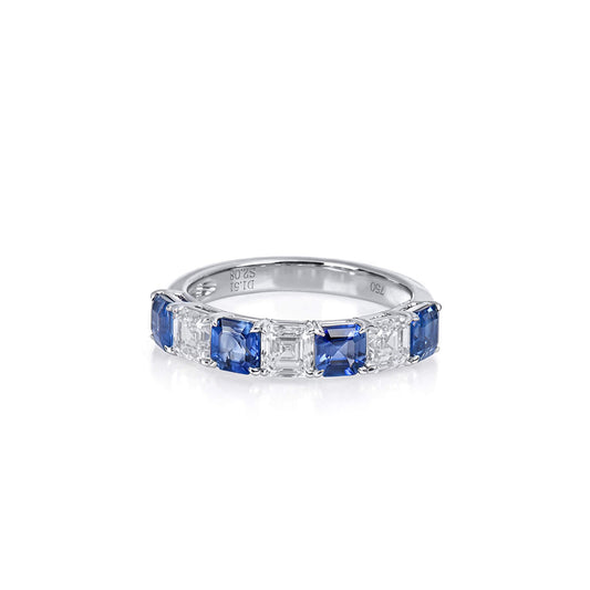 Natural 3.59 Ct. TW Asscher-Cut Sapphire & Diamond Ring, 18K White Gold