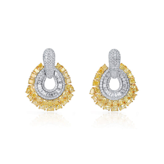 Natural 12.20 Ct. TW Fancy Yellow & White Diamond Earrings, 18K White & Yellow Gold