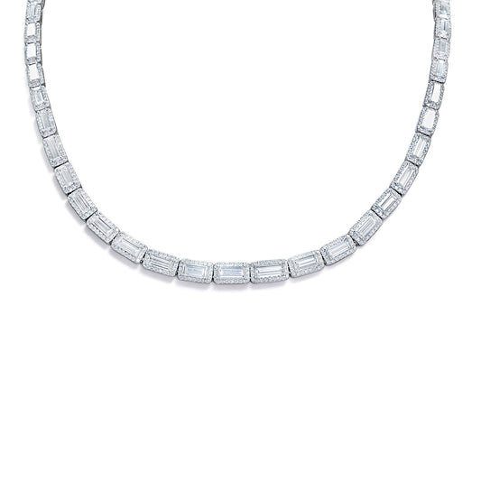 Natural 11.26 Ct. TW Baguette-Cut Diamond Necklace, 18K White Gold