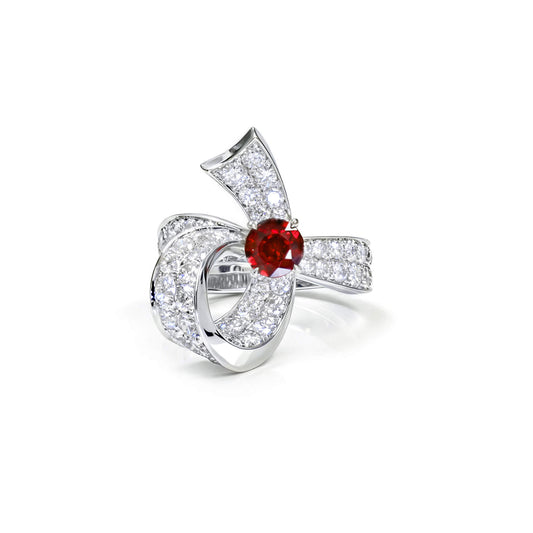Natural 3.38 Ct. TW Unheated Burmese Vivid Red Ruby & Diamond Ribbon Ring, 18K White Gold