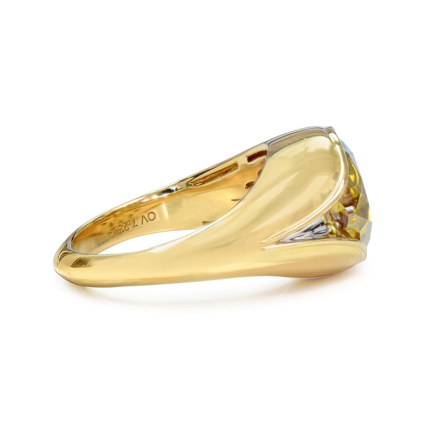 Natural Fancy Deep Brownish Orangy Yellow Diamond Ring, 18K White & Yellow Gold, Oval Shape, 7.23 Ct. TW