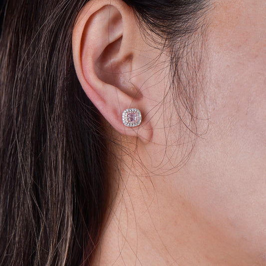 Very Light Pink Diamond Earrings, 0.99 Ct. TW, Cushion shape, GIA Certified